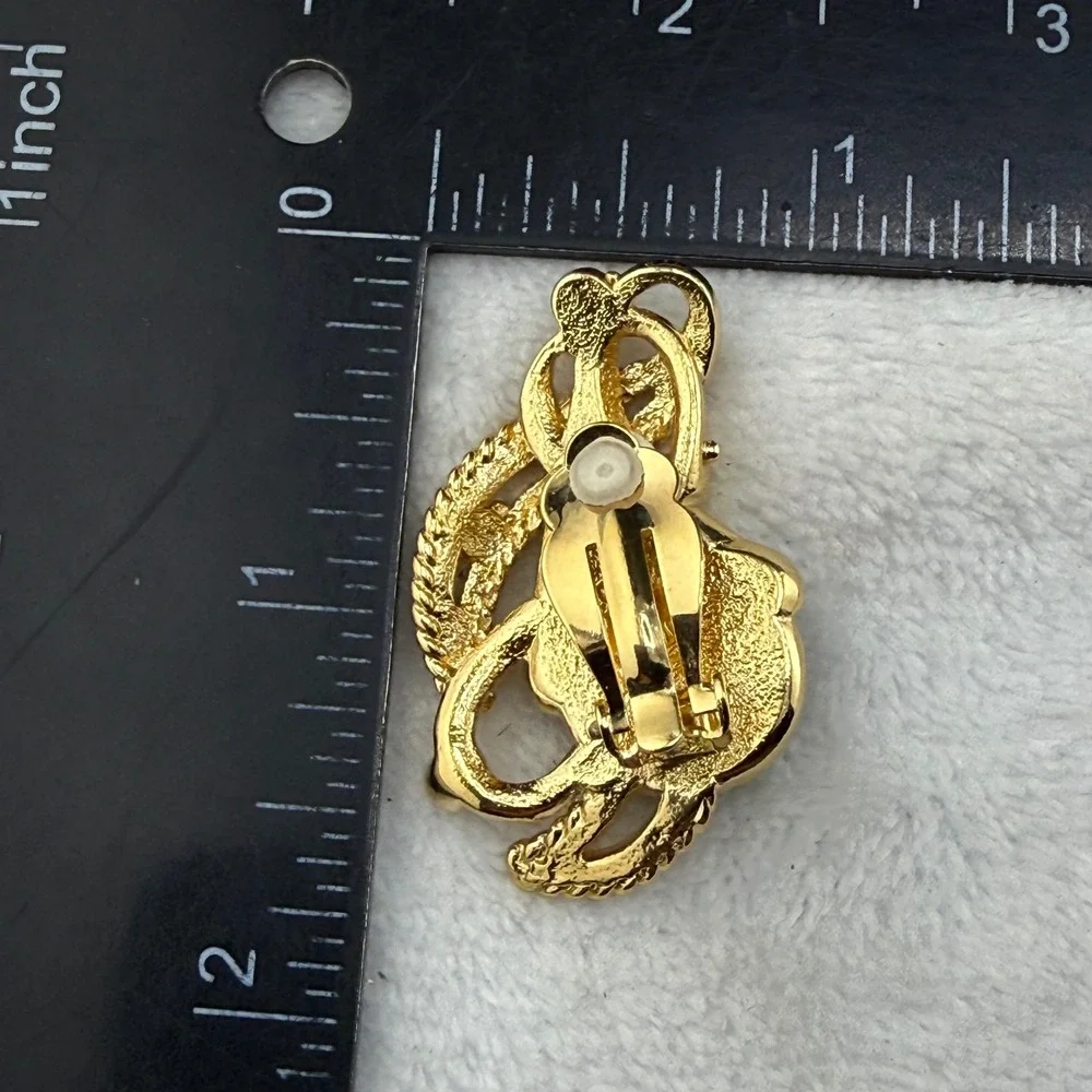 Vintage Barrera Avon Earrings Gold Black Teardrop Rhinestone Clip On